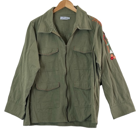 Floriana Jackets & Blazers - Floriana | Green cotton zip front jacket embroidered details women’s siz…